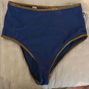 Aerie Blue and Gold Bikini High-Waisted Swimwear